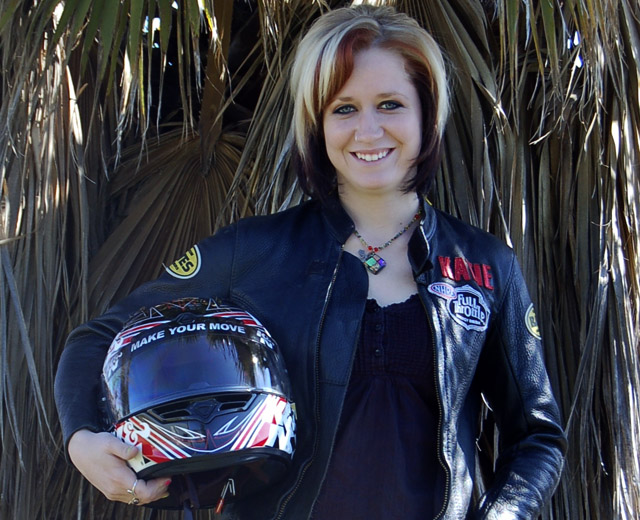 NHRA Pro Stock Motorcycle racer Katie Sullivan from Corning, CA.