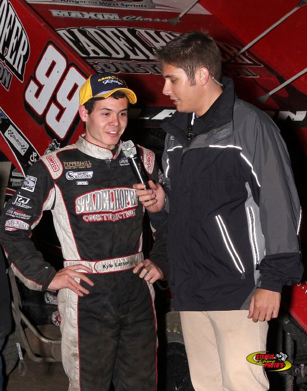 Kyle Larson of Elk Grove being interviewed after the race at Calistoga Speedway. Photo courtesy of stevesracingphotos.com.