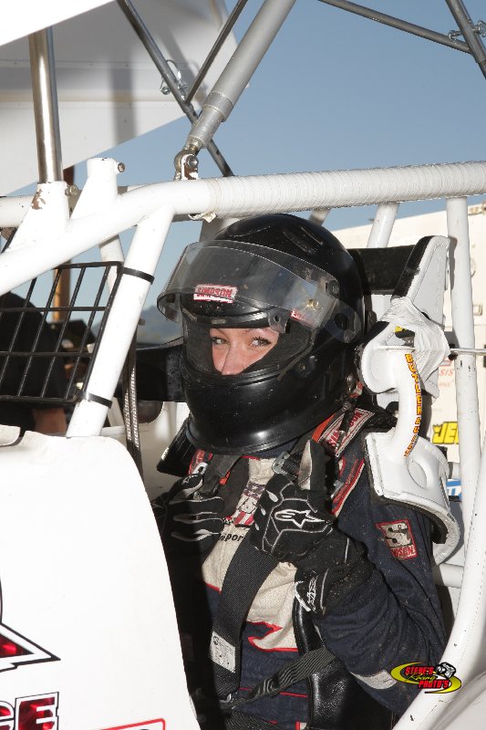 Alissa Geving of Penngrove, CA in the driver's seat at Calistoga Speedway. Photo by Steve LaMothe.