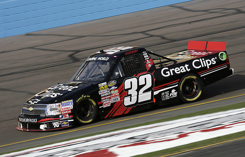 Brad Sweet from Grass Valley, CA on the track in the #32 Great Clips Chevrolet Truck.
