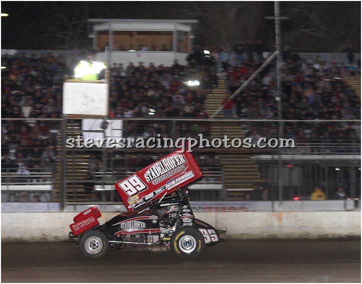 Kyle Larson #99 from Elk Grove on the track at Calistoga Speedway. Photo courtesy of stevesracingphotos.com.