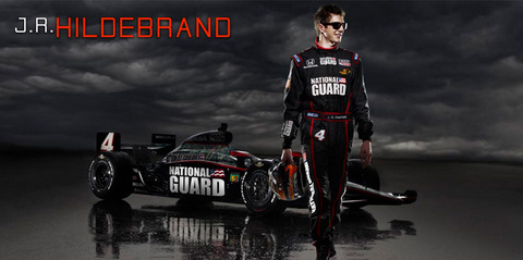 J.R. Hildebrand from Sausalito, CA and the No. 4 National Guard Panther Racing Car.
