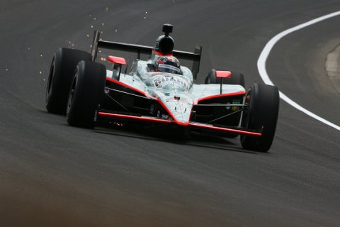 J.R. Hildebrand at over 220 mph on the track at Indy.