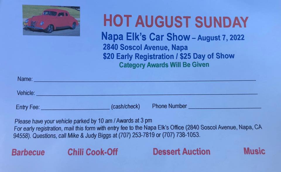 Napa Elks Hot August Sunday Car Show
