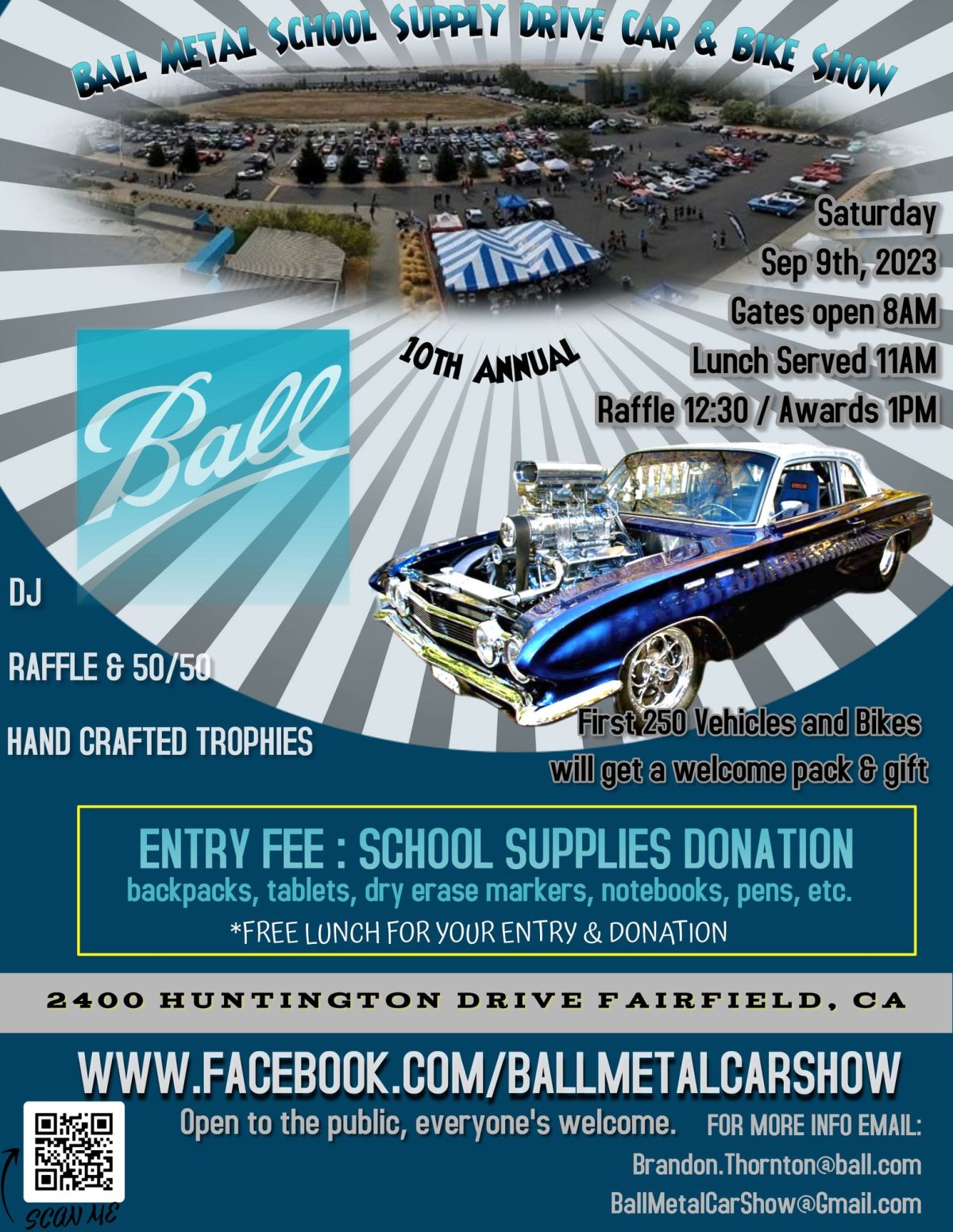 Ball Metal School Supply Drive Car and Motorcycle Show